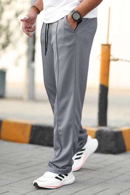 Plain Stripe Line Loose Bottom Trouser In Grey